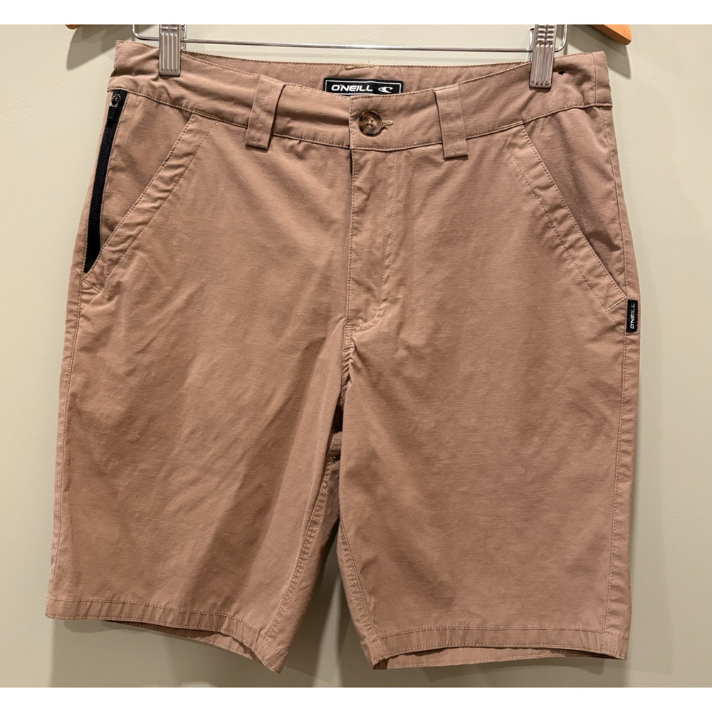 O'NEILL Hybrid Chino Shorts Size 30 Dark Khaki Zipper Button Drawstring Golf